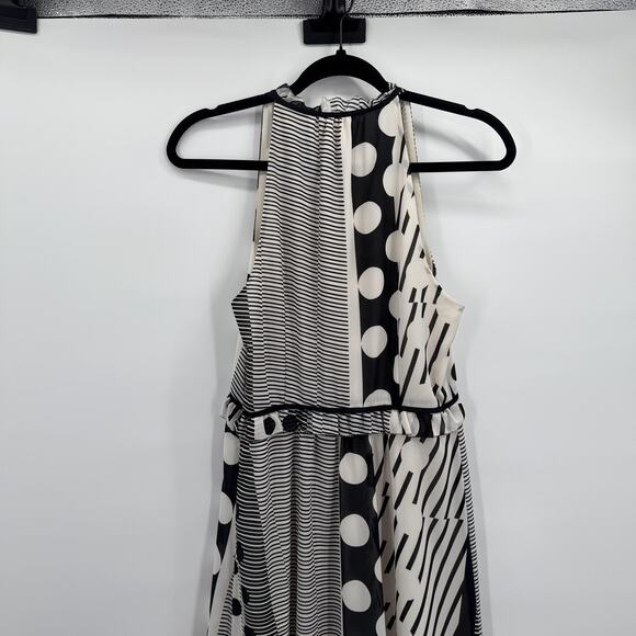 Maeve Dress Womens 4 Black White Halter Maxi High Low Belted Anthropologie - Picture 5 of 10